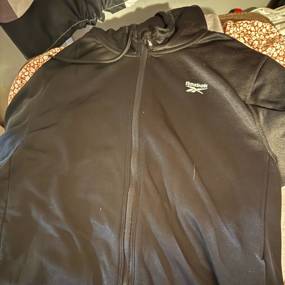Reebok Black and Gray Full-Zip Hoodie